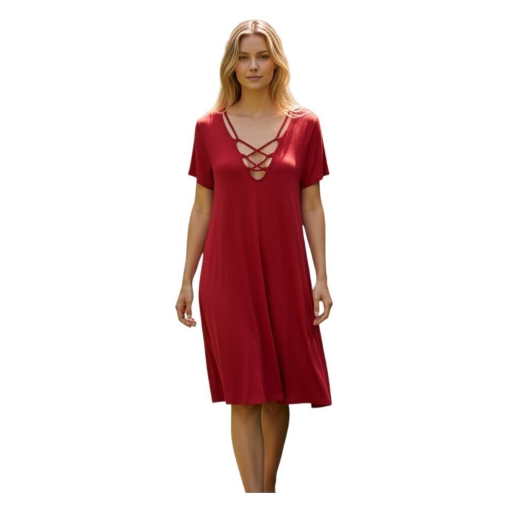 SOCIALITE RED CRISSCROSS DRESS SZ.M EUC.